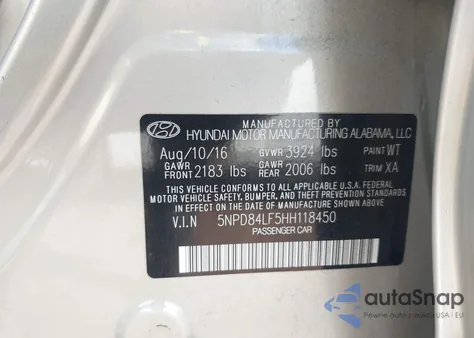 2017 Hyundai Elantra Se z USA, uszkodzony, nr VIN 5NPD84LF5HH118450